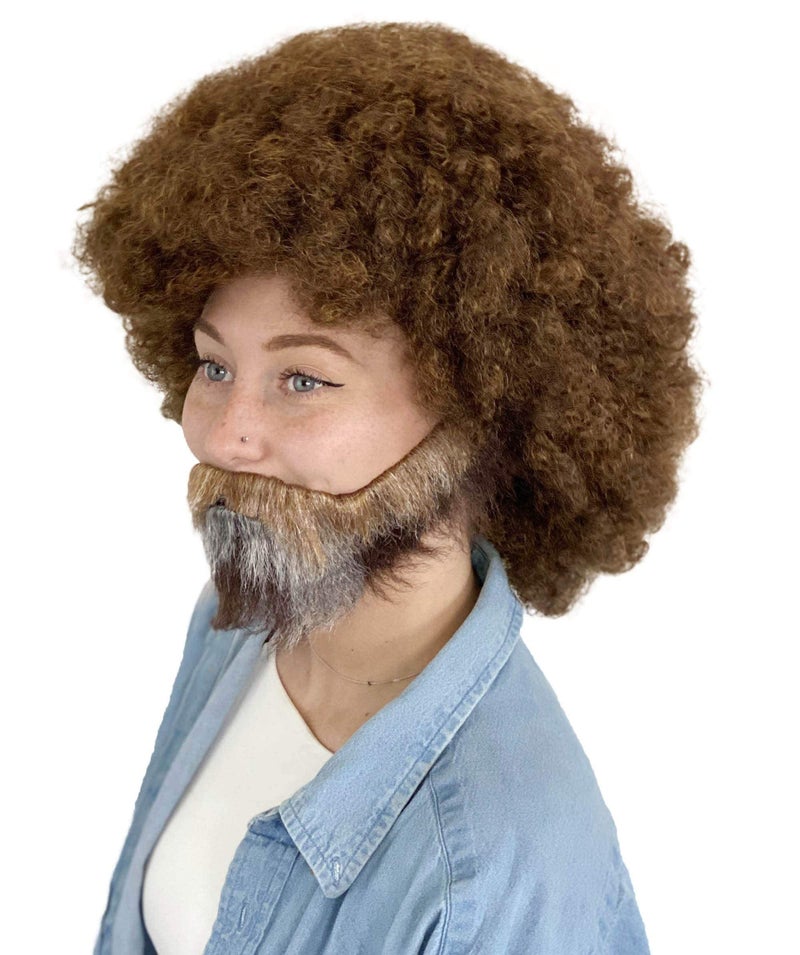 HPO Adult Unisex 80's Painter Brown Afro Wig and Brown and Patches of Gray Beard Set | Easy and Classic Celebrity Costume | Premium Halloween & Cosplay Wig (Adult) - Image 2